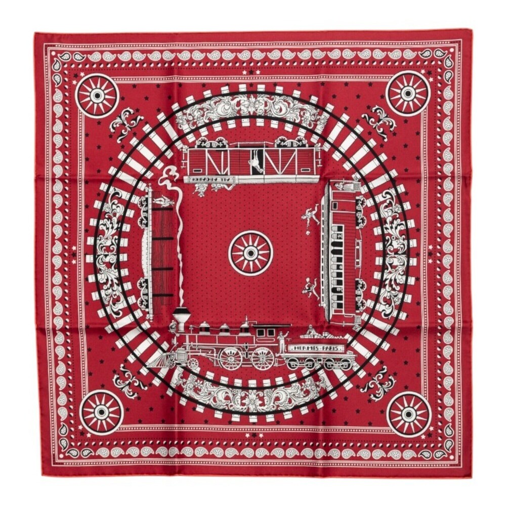 Hermes Carre 55 ALL ABOARD Scarf/Muffler, Wine Red, White, Black, Silk, Women's.